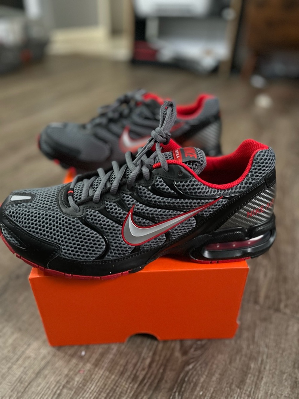 Nike Men’s Gray and Red Air Max Torch 4 Sneakers